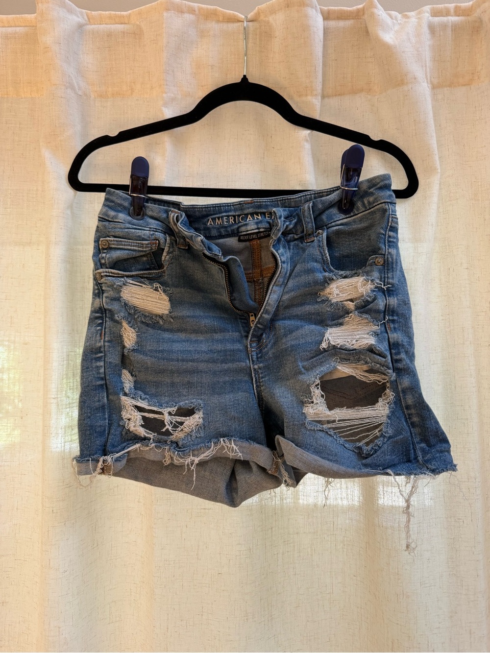 American Eagle Outfitters Medium Blue Ripped Denim Jean Shorts